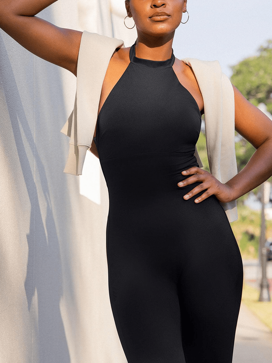 Snatched Halter Jumpsuit Thigh Slimming One Piece
