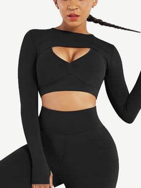 Snatched Running Crop Top Long Sleeve Round Collar
