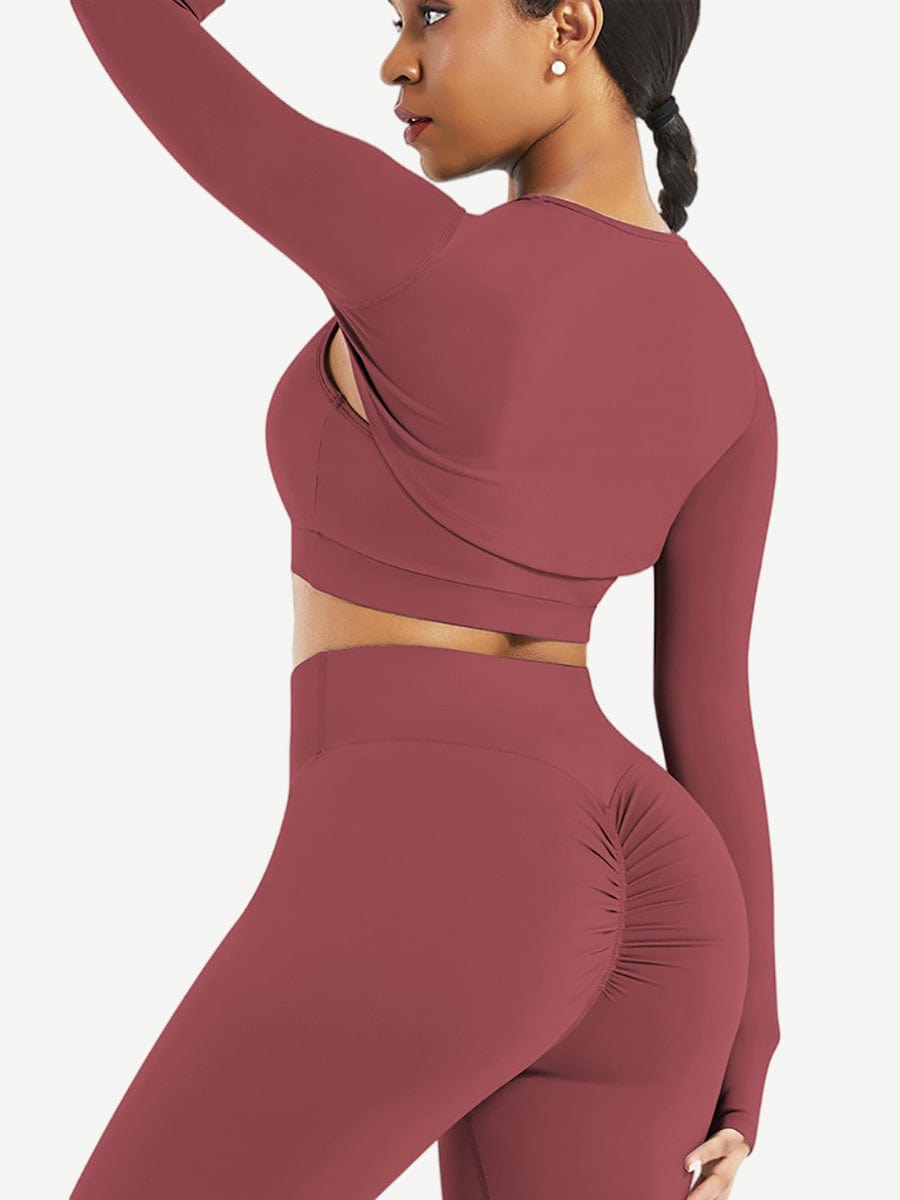 Snatched Running Crop Top Long Sleeve Round Collar
