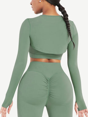 Snatched Running Crop Top Long Sleeve Round Collar
