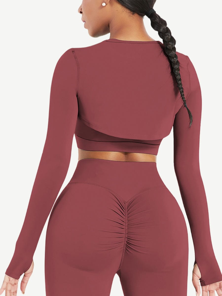 Snatched Running Crop Top Long Sleeve Round Collar