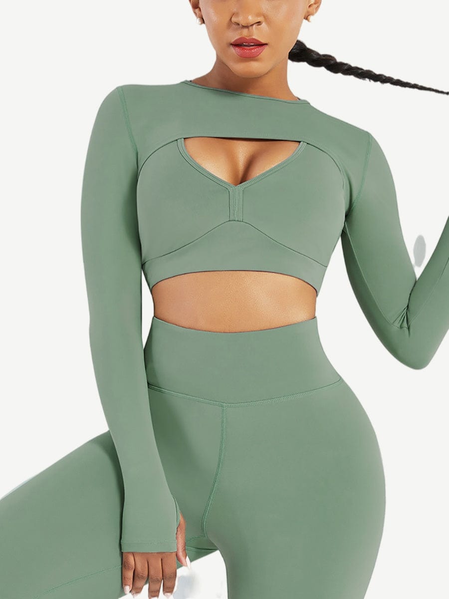Snatched Running Crop Top Long Sleeve Round Collar