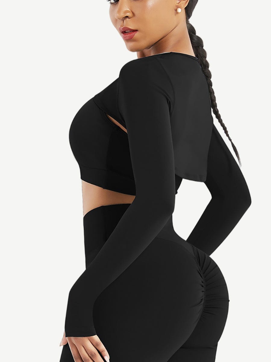 Snatched Running Crop Top Long Sleeve Round Collar