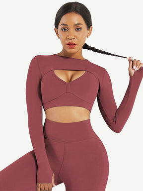 Snatched Running Crop Top Long Sleeve Round Collar