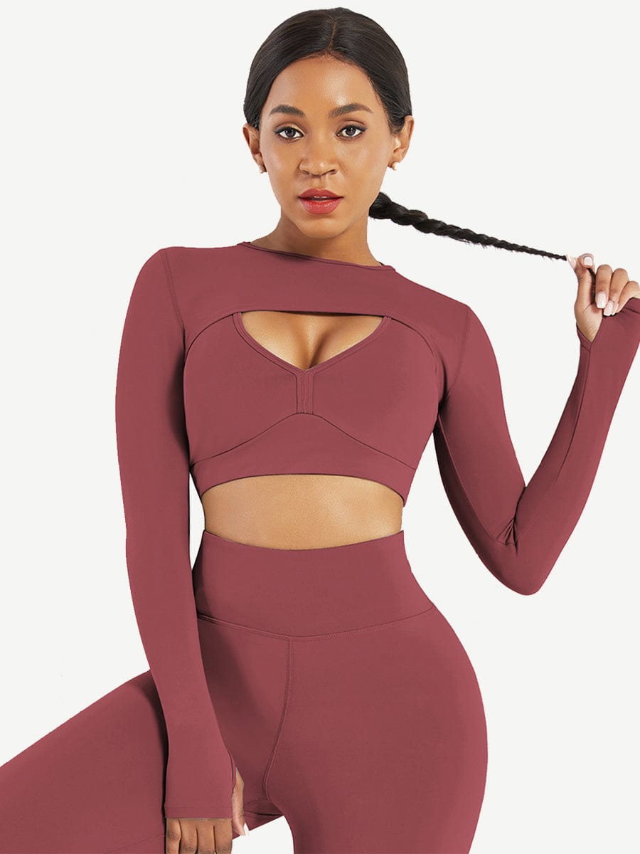 Snatched Running Crop Top Long Sleeve Round Collar