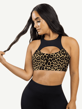 Snatched Leopard Splice Sports Bra Removable Pads