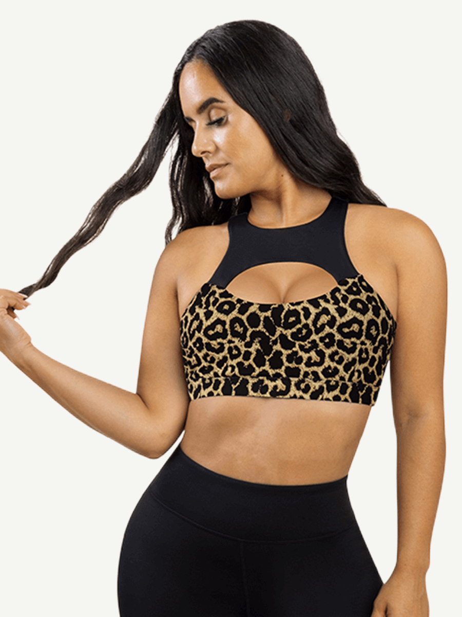 Snatched Leopard Splice Sports Bra Removable Pads