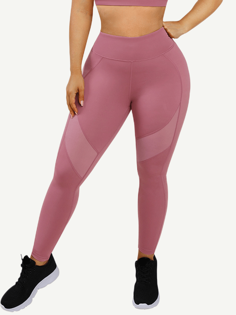 Snatched Tulle Splice Yoga Pants High Waist