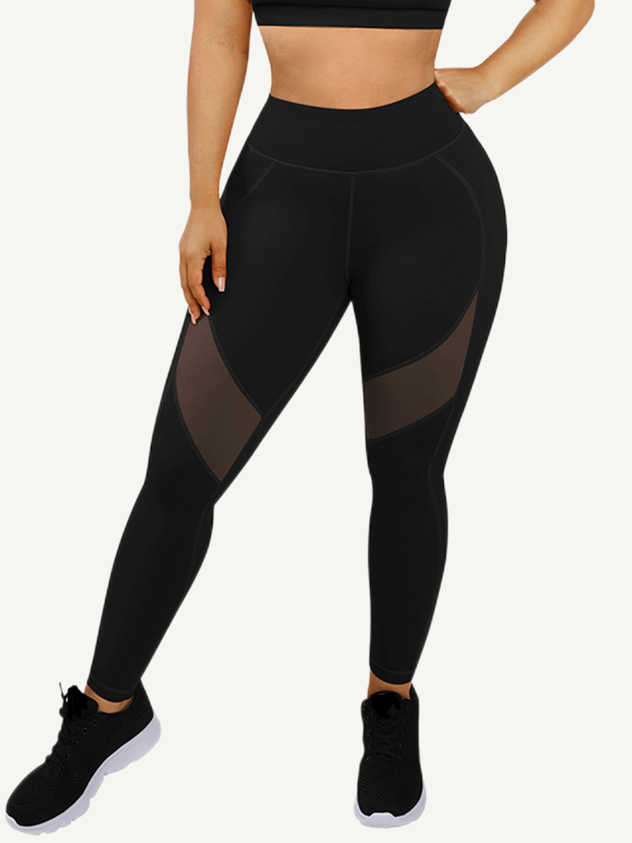 Snatched Tulle Splice Yoga Pants High Waist