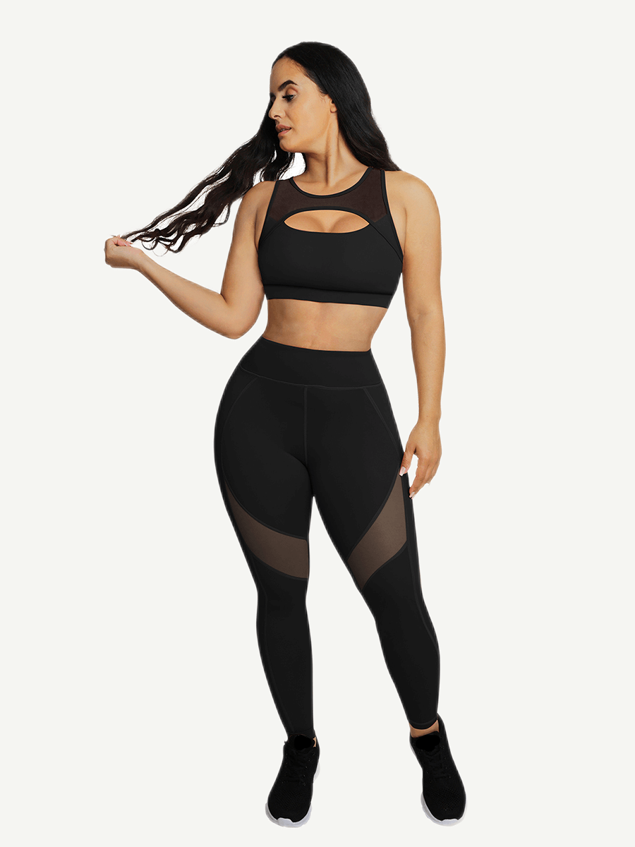 Snatched Tulle Splice Yoga Pants High Waist