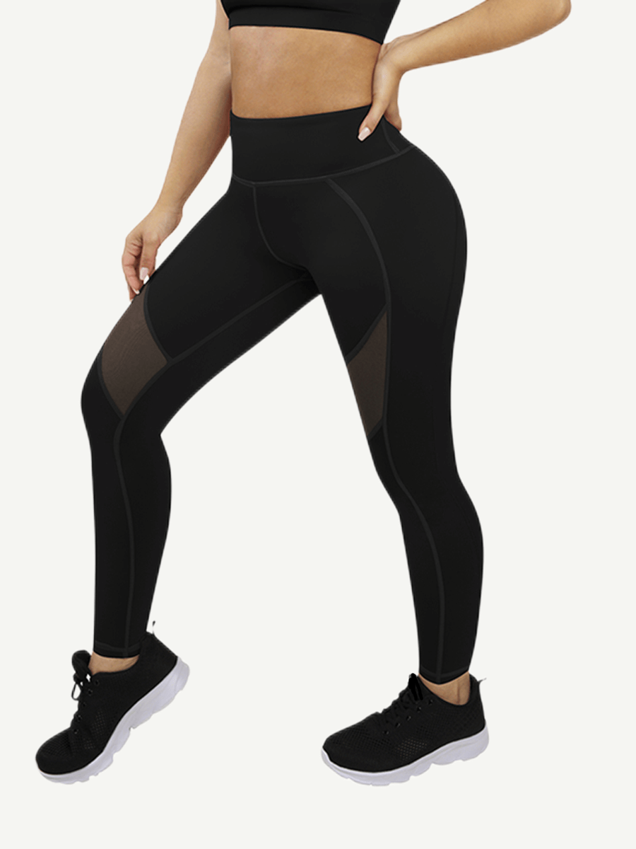 Snatched Tulle Splice Yoga Pants High Waist