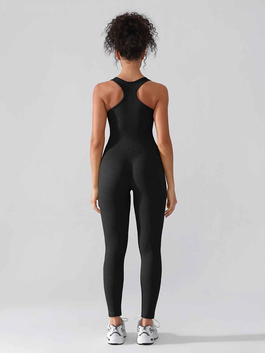 Snatched Seamless Zip Front Racerback Jumpsuit 2 In 1