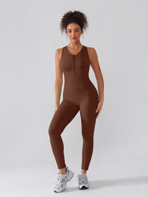 Snatched Seamless Zip Front Racerback Jumpsuit 2 In 1