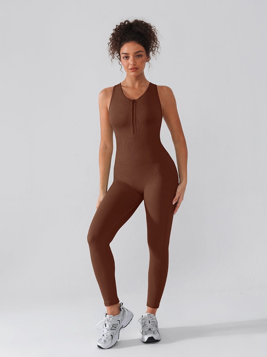 Snatched Seamless Zip Front Racerback Jumpsuit 2 In 1