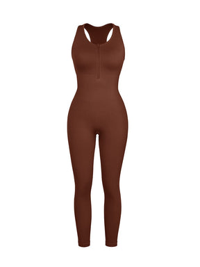 Snatched Seamless Zip Front Racerback Jumpsuit 2 In 1
