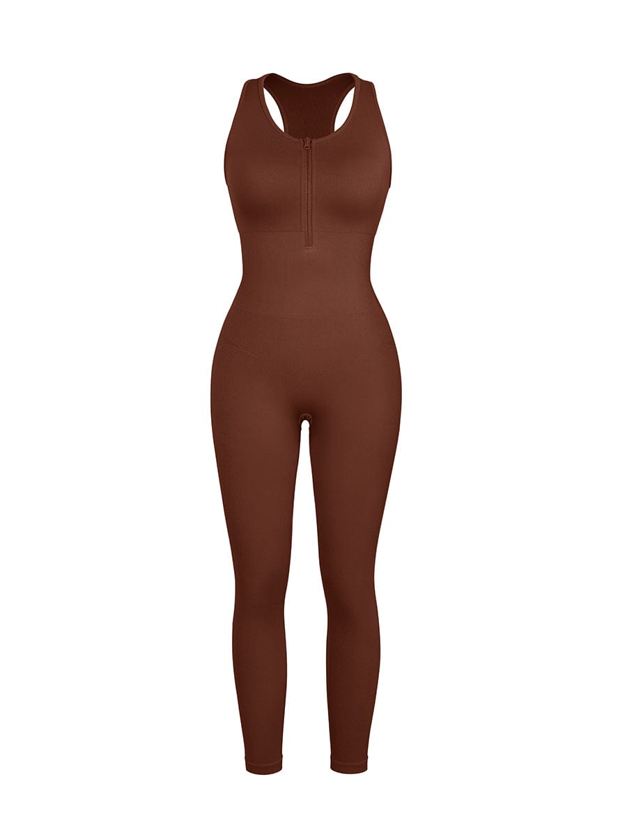 Snatched Seamless Zip Front Racerback Jumpsuit 2 In 1