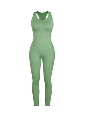 Snatched Seamless Zip Front Racerback Jumpsuit 2 In 1