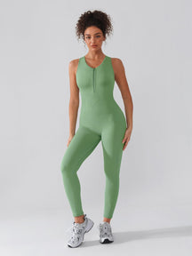 Snatched Seamless Zip Front Racerback Jumpsuit 2 In 1