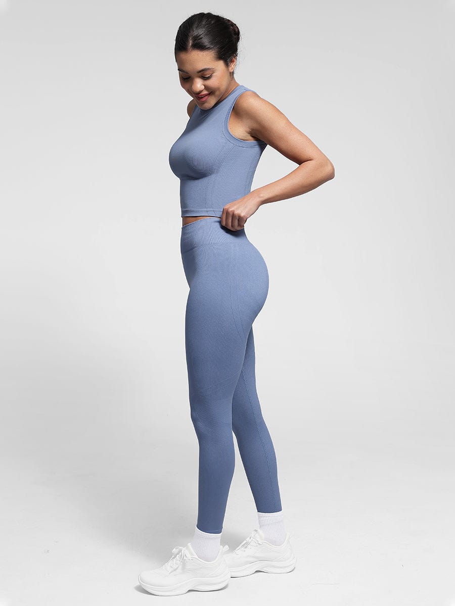 Snatched Seamless Gym Leggings Double Waistband Peach