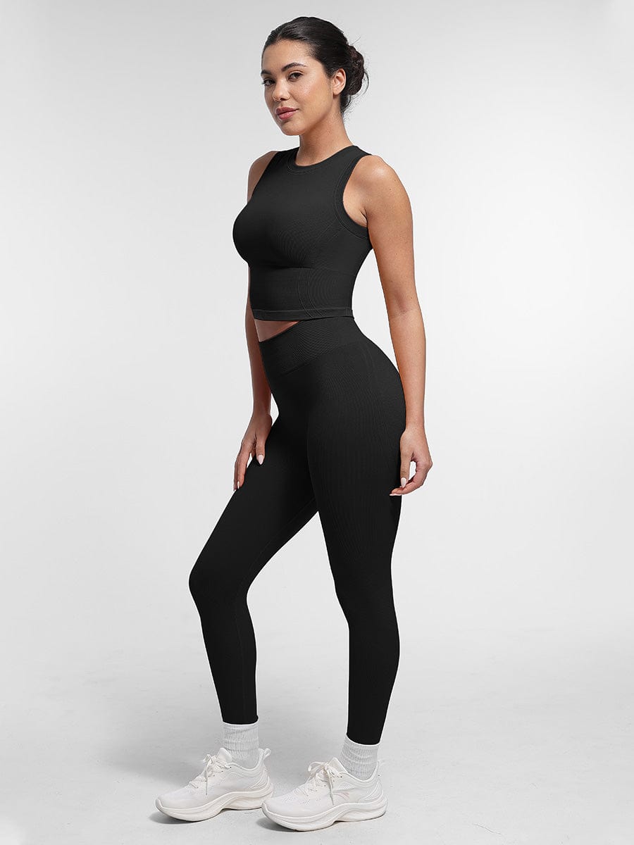 Snatched Seamless Gym Leggings Double Waistband Peach