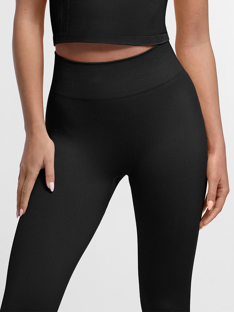 Snatched Seamless Gym Leggings Double Waistband Peach