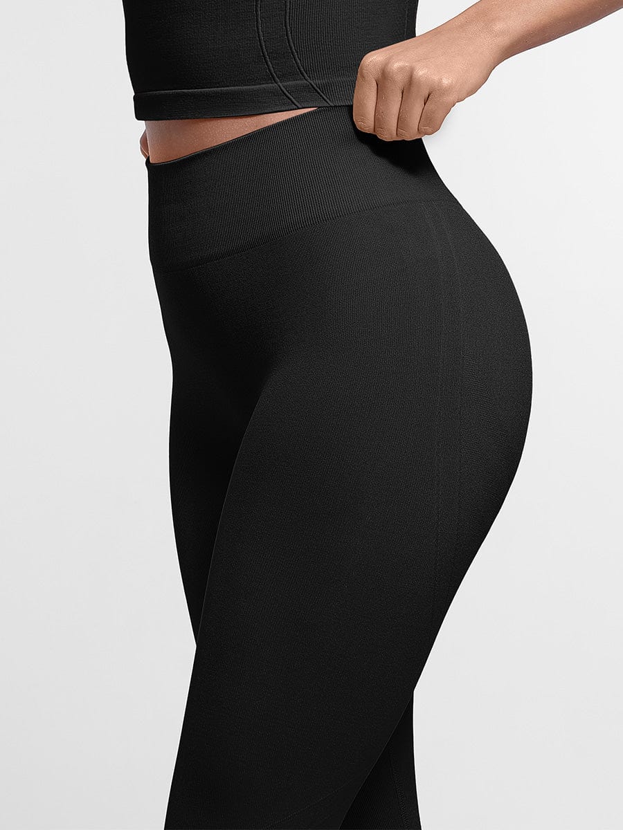 Snatched Seamless Gym Leggings Double Waistband Peach