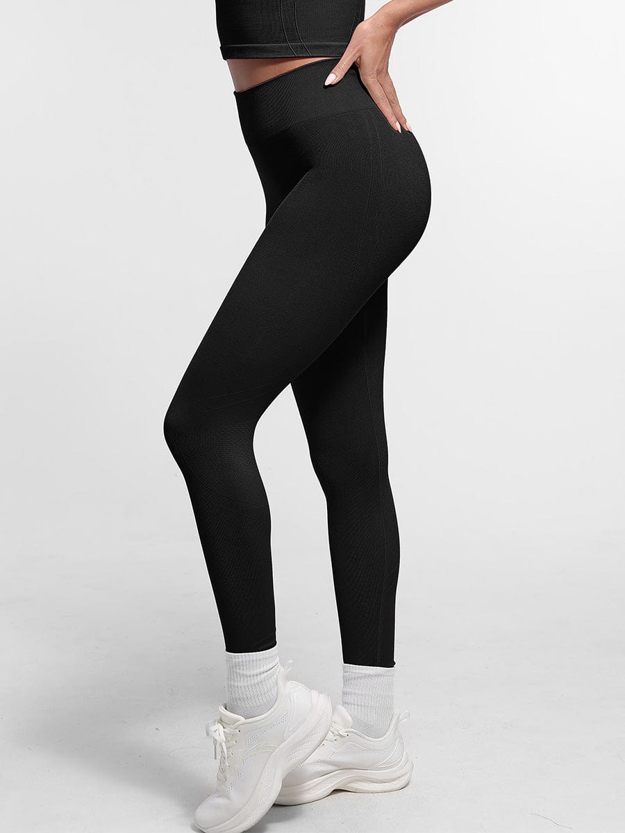 Snatched Seamless Gym Leggings Double Waistband Peach