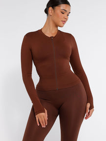 Snatched Seamless Running Top Full Zip Thumb Holes