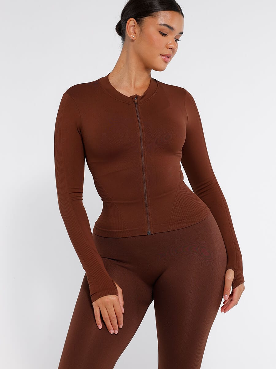 Snatched Seamless Running Top Full Zip Thumb Holes