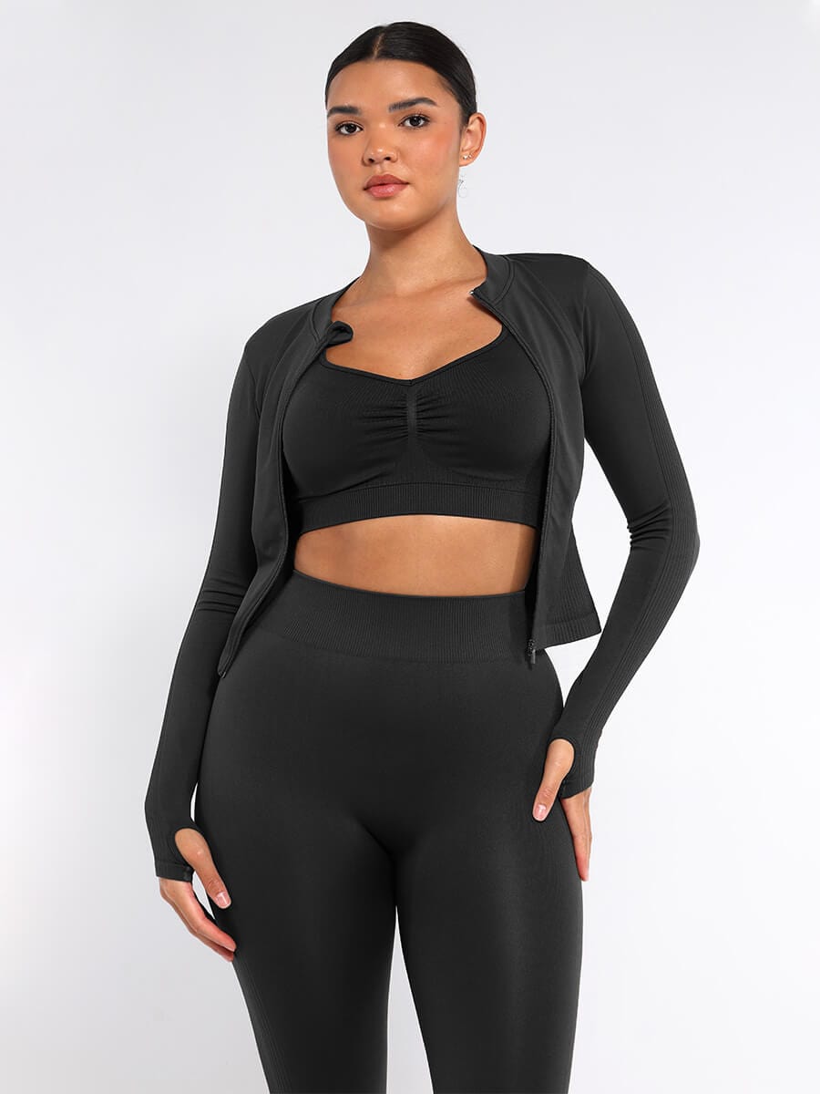 Snatched Seamless Running Top Full Zip Thumb Holes