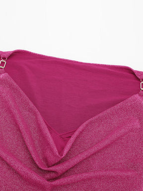 Body de tanga con cuello drapeado brillante Snatched con sujetador incorporado y refuerzo a presión