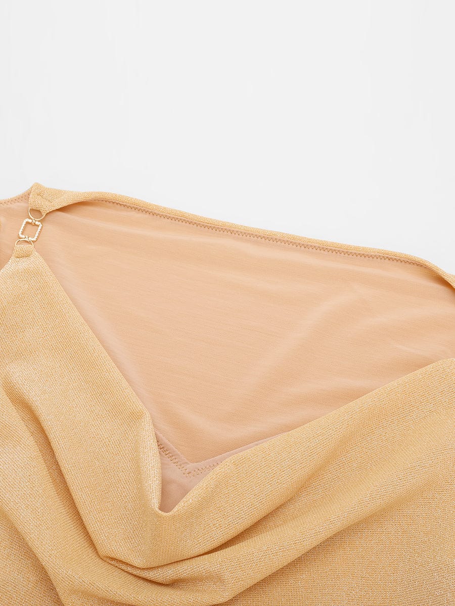 Body de tanga con cuello drapeado brillante Snatched con sujetador incorporado y refuerzo a presión