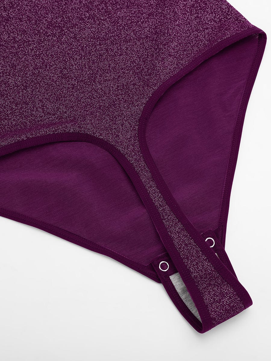 Body de tanga con cuello drapeado brillante Snatched con sujetador incorporado y refuerzo a presión
