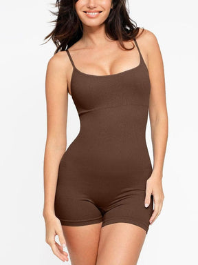 Snatched Seamless Ribbed Tank Romper Adjustable Straps