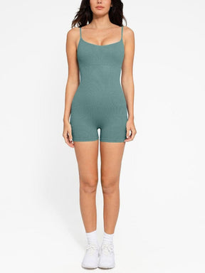 Snatched Seamless Ribbed Tank Romper Adjustable Straps