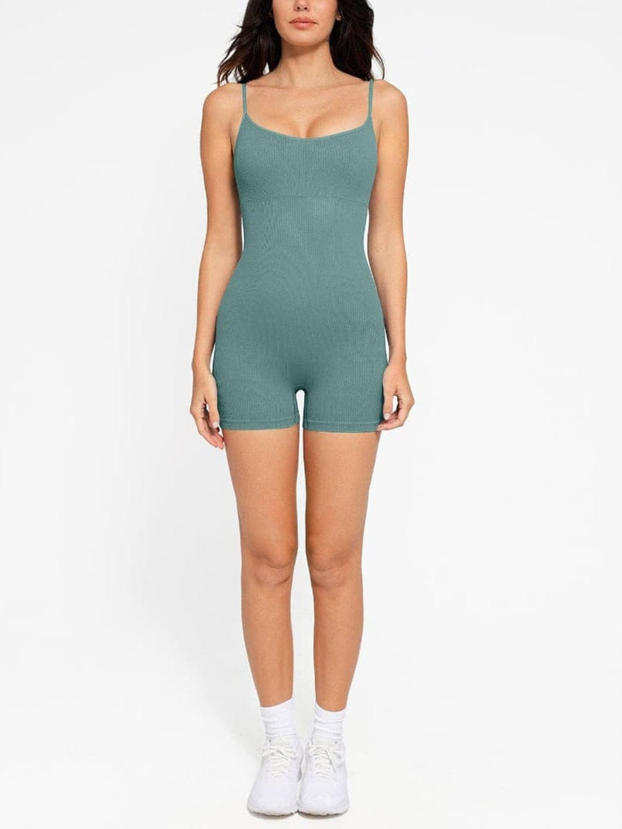 Snatched Seamless Ribbed Tank Romper Adjustable Straps