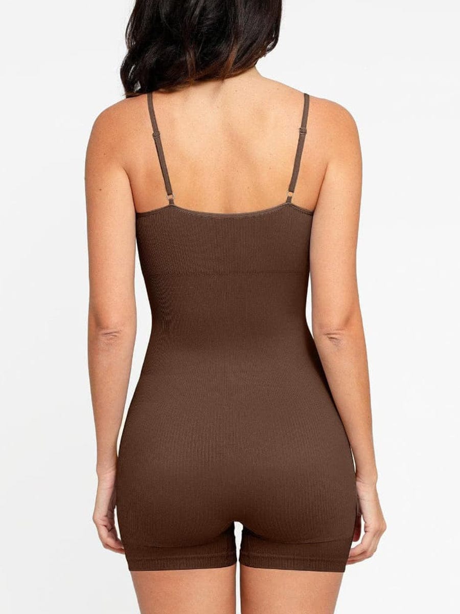 Snatched Seamless Ribbed Tank Romper Adjustable Straps