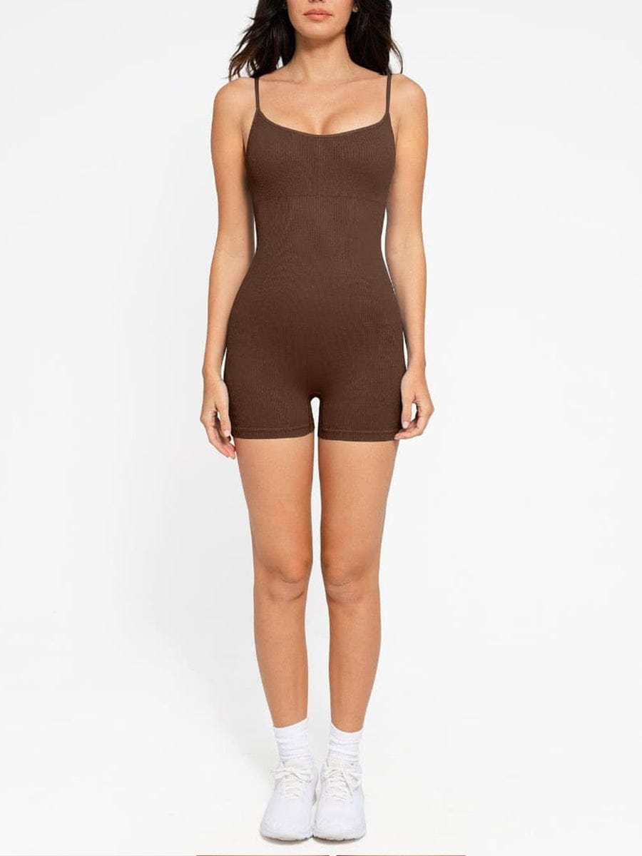 Snatched Seamless Ribbed Tank Romper Adjustable Straps