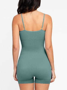 Snatched Seamless Ribbed Tank Romper Adjustable Straps