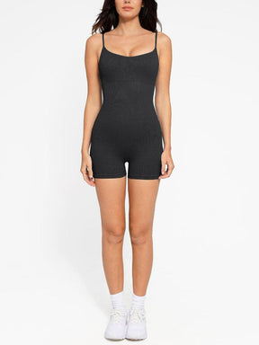 Snatched Seamless Ribbed Tank Romper Adjustable Straps