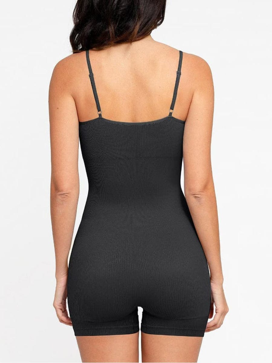 Snatched Seamless Ribbed Tank Romper Adjustable Straps