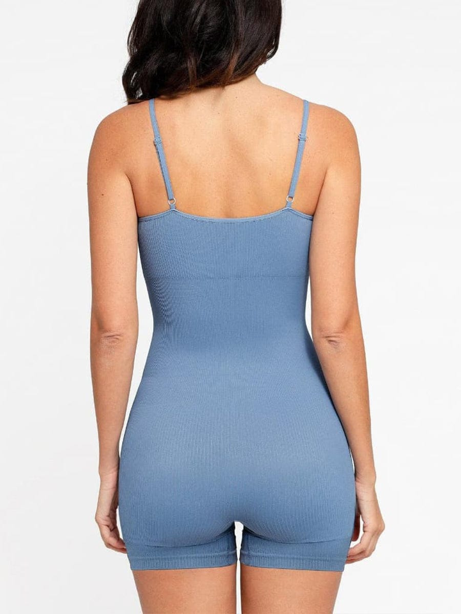 Snatched Seamless Ribbed Tank Romper Adjustable Straps