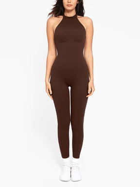 Snatched Halter Jumpsuit Thigh Slimming One Piece