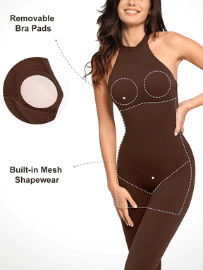Snatched Halter Jumpsuit Thigh Slimming One Piece