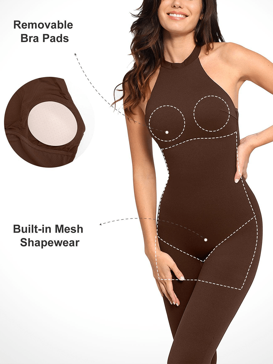 Snatched Halter Jumpsuit Thigh Slimming One Piece