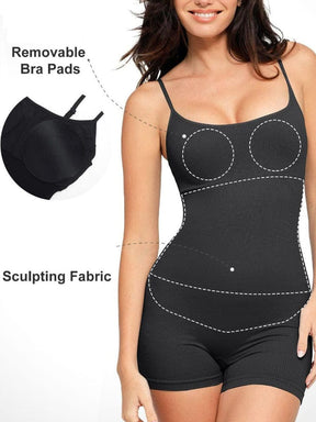 Snatched Seamless Ribbed Tank Romper Adjustable Straps