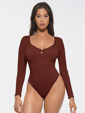 Body de tanga acanalado sin costuras con escote redondo recortado de Snatched