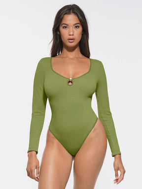 Body de tanga acanalado sin costuras con escote redondo recortado de Snatched