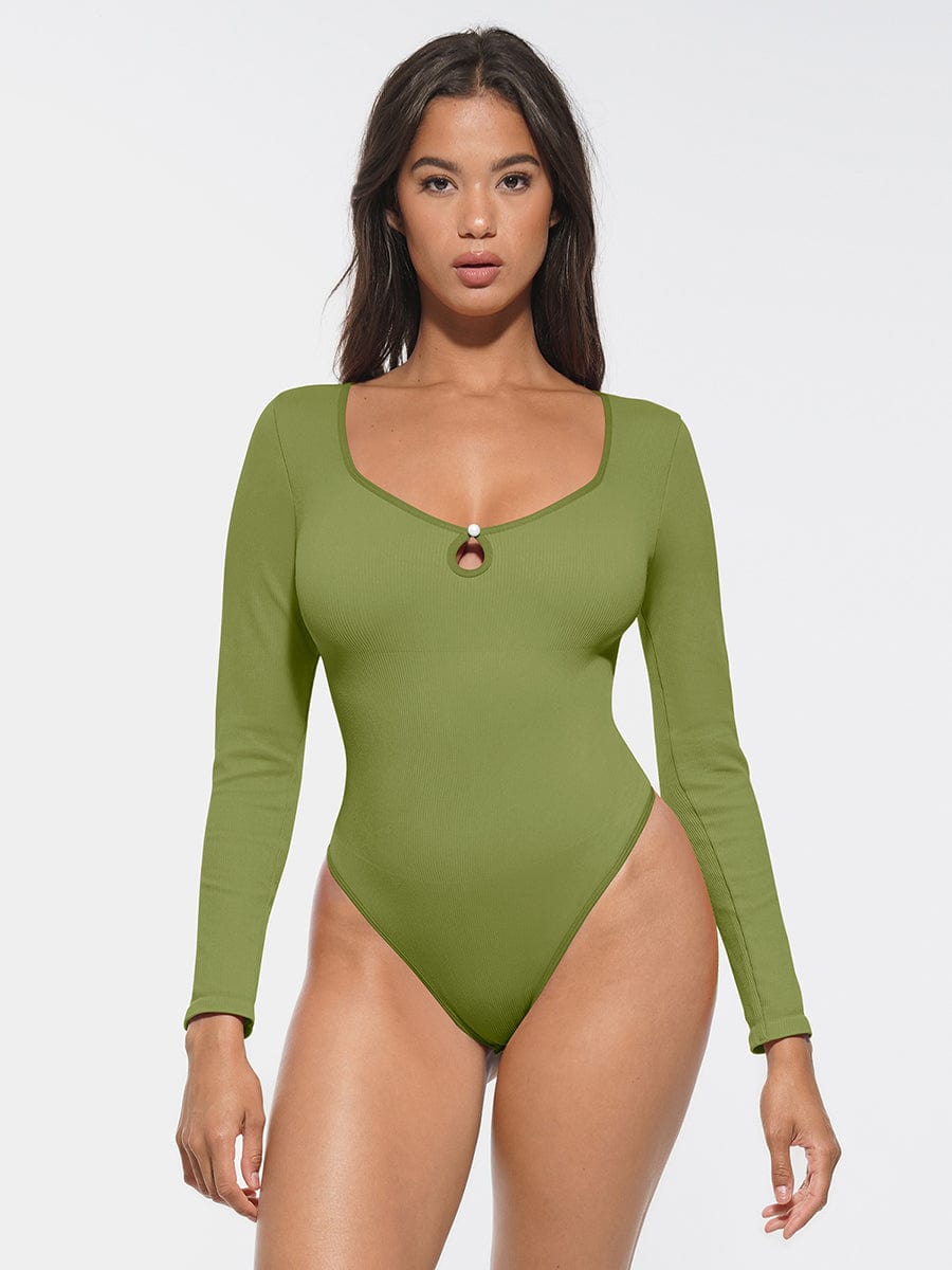 Body de tanga acanalado sin costuras con escote redondo recortado de Snatched