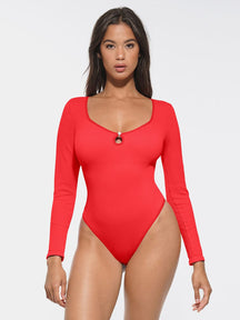 Body de tanga acanalado sin costuras con escote redondo recortado de Snatched